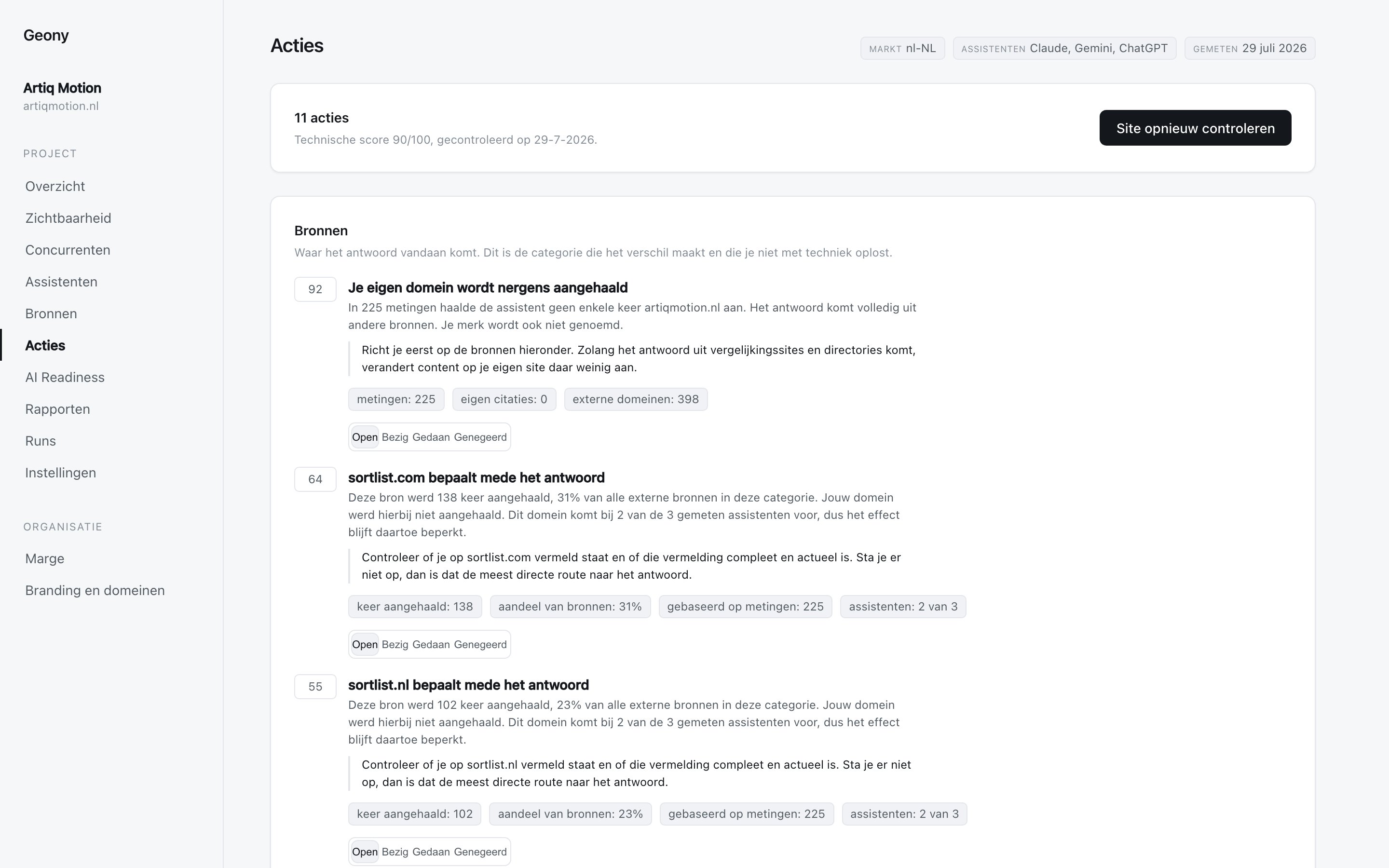 De werklijst: gesorteerd op impact, met status